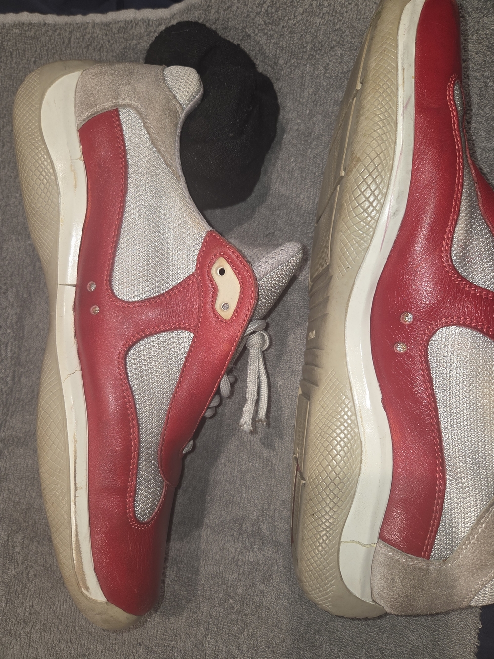 Prada American Cup Red and Gray White Accent Sneaker/shoe - Picture 2 of 7